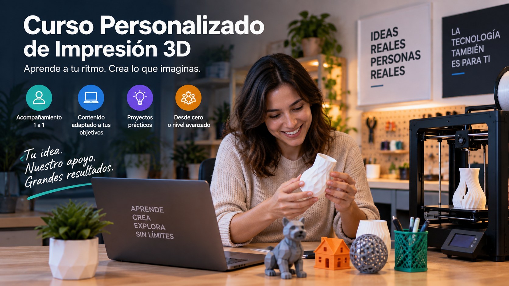 Persona aprendiendo impresión 3D de forma independiente
