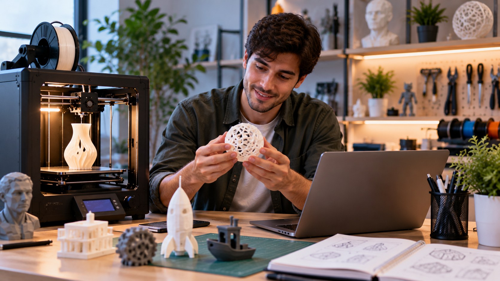 Estudiante trabajando en su proyecto de impresión 3D con acompañamiento